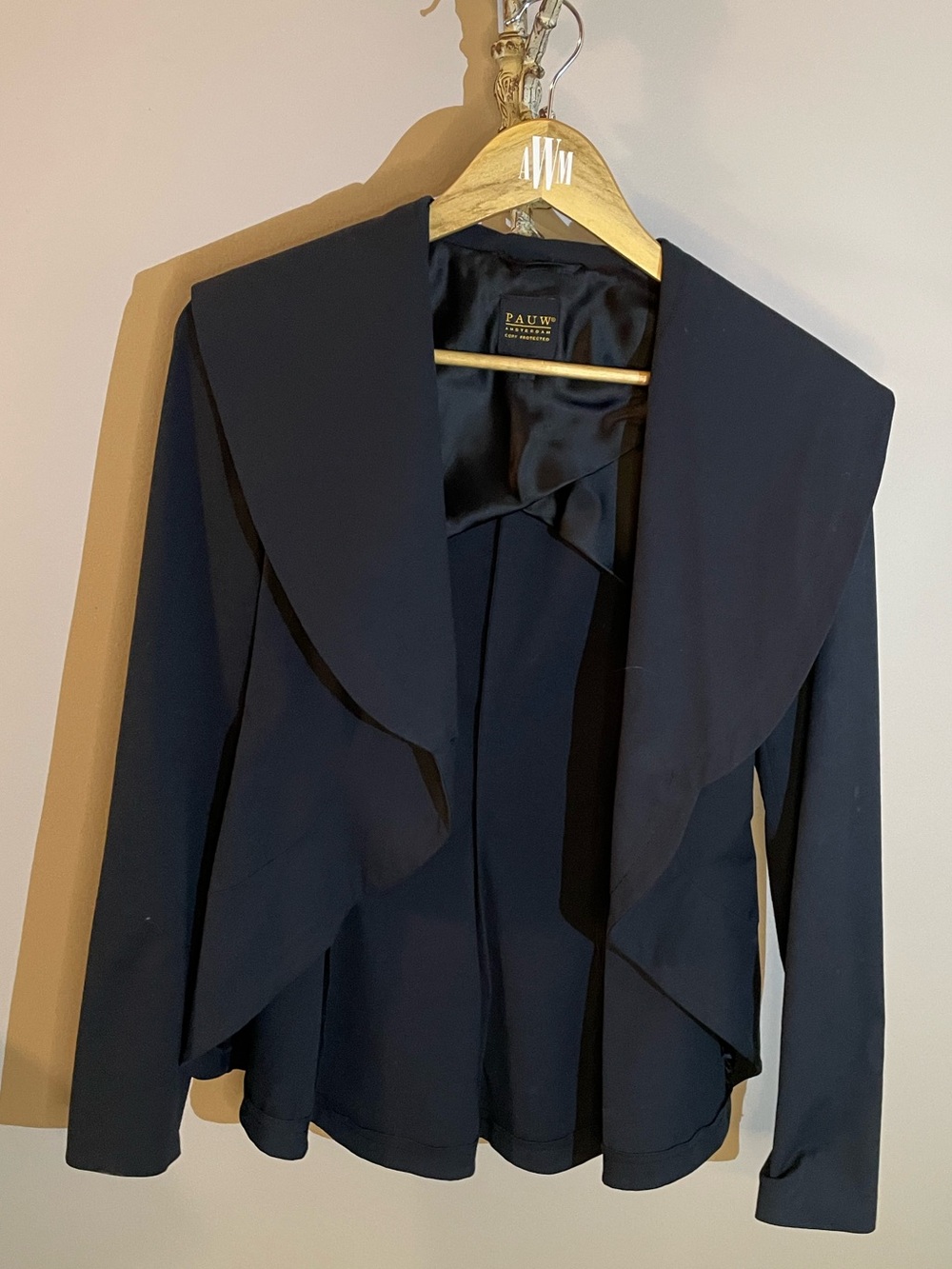 PAUW Amsterdam Women's Navy Draped Collar Petticoat Jacket Sz 1 - Small